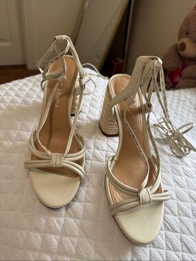 Aldo Cream Lace-Up Espadrille Block Heel Sandals